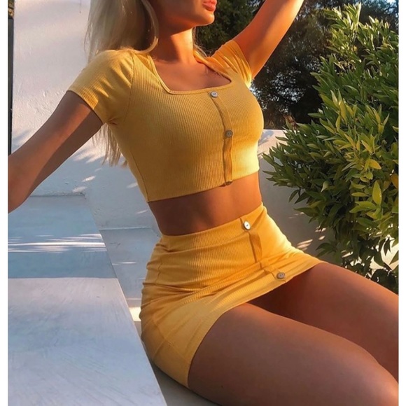 FASHION NOVA Loosen Up My Buttons Skirt Set - Honey Yellow - Picture 4 of 6